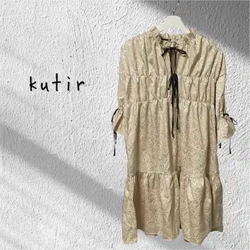새상품급 kutir 쿠티르 티어드 원피스 튜닉 리본 원단 패턴
