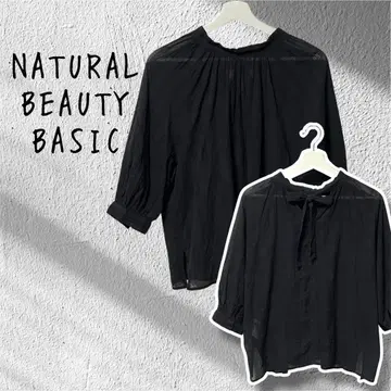 NATURAL BEAUTY BASIC 백 리본 7부 소매 시어 블라우스