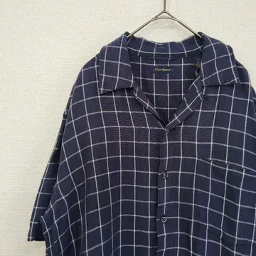 반팔 셔츠 오픈 카라 체크 오픈 칼라 구제 의류 M