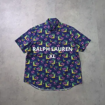 RALPH LAUREN 올 패턴 반팔 셔츠 XL 플라밍고