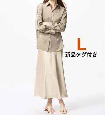 "새상품" 유니클로 새틴 스커트 내추럴 L 사이즈 UNIQLO