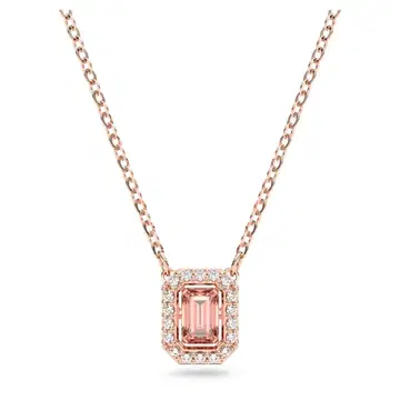 스와로브스키 에메랄드 컷 핑크 스톤 목걸이 Una 목걸이