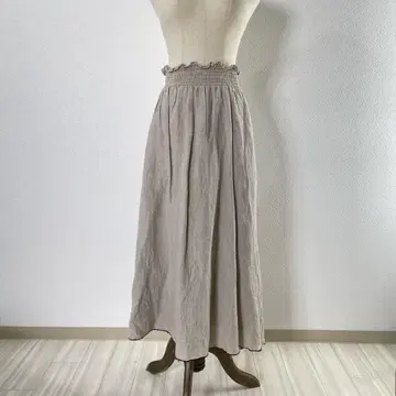 LOISIR 린넨 100% 스커트 셔링 허리 로와지르
