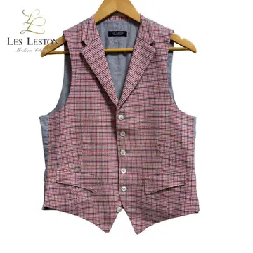 새상품급 LES LESTON 체크 무늬 슬리브리스 베스트