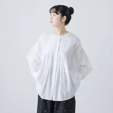 카구레 코튼 핀턱 블라우스