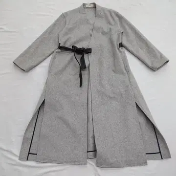 Lachement 노 칼라 롱 코트 가죽 벨트