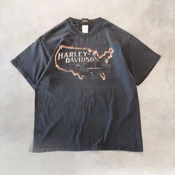 할리데이비슨 티셔츠 헤인즈 불꽃 00s USA L 블랙 14775