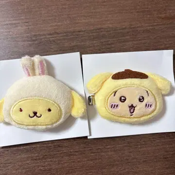 치이카와 산리오 시크릿 헤어 클립 토끼 폼폼푸딩, 2개 세트