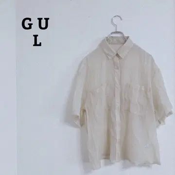 지유 시어 오버 사이즈 셔츠 반소매 겉옷 비침 느슨한 L