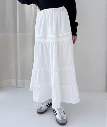 Heather 코튼 라이크 티어드 롱 스커트