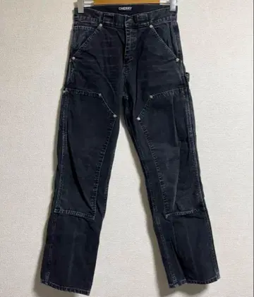Cherry Los Angeles 빈티지 가공 더블니 카고 데님