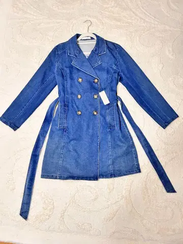 CECIL McBEE 데님 트렌치코트 더블 브레스트