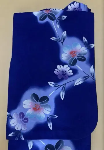 유카타 꽃무늬 블루 면