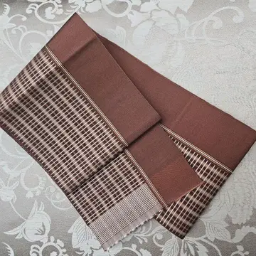 하카타 단이 반폭 오비 다크 브라운 격자무늬