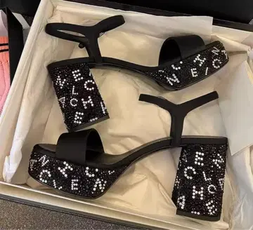 비쥬 장식 하이 힐 플랫폼 샌들