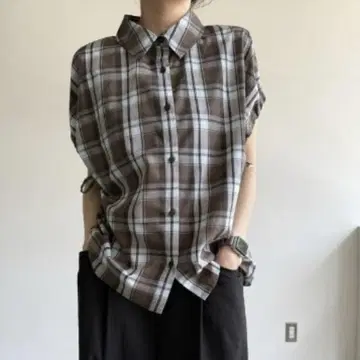 새상품 시마무라 푸우 콜라보 여성용 체크 셔츠 브라운