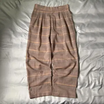 90s 빈티지 투 턱 직조 무늬 보더 체크 와이드 슬랙스