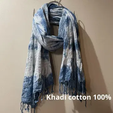 네이비 나염 Khadi 코튼 대형 스톨 바스켓 염색 손으로 짠 직물