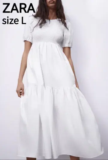 ZARA 포플린 패널 미디 원피스 화이트 맥시 길이 화이트 L