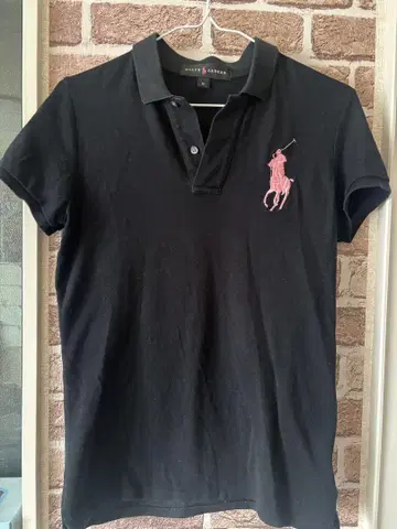 RALPH LAUREN 랄프 로렌 폴로 셔츠 블랙 핑크 포니 M 반팔