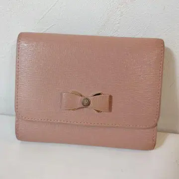 FURLA 훌라 리본 포함 핑크 베이지 3단 폴더형 지갑