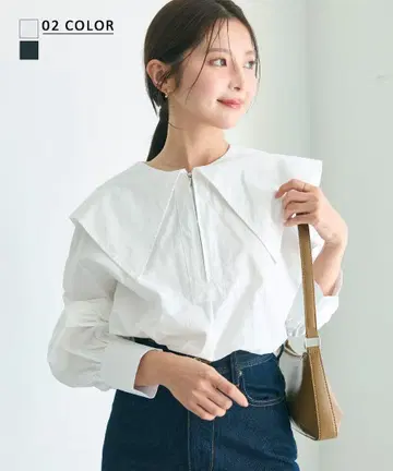 미사용 새상품 BASEMENT 빅 칼라 블라우스