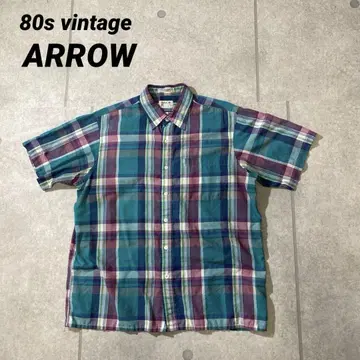 80s 빈티지 ARROW 애로우 반팔 체크 레트로 남성용 L