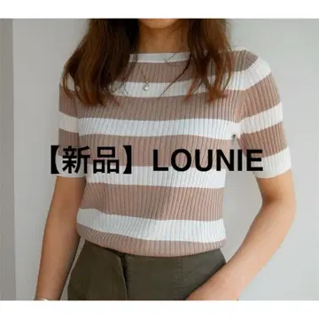 택 포함 새상품 LOUNIE 루니 반팔 니트 얇은 소재 보더 베이지 M
