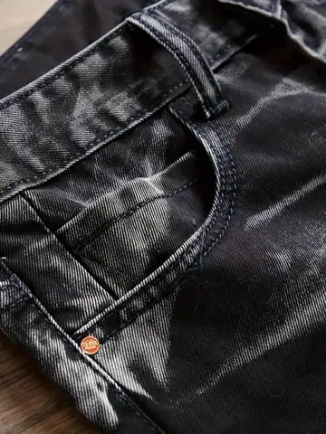 정말 멋집니다! 남성용 슬림 핏 데님 팬츠 데미지 가공