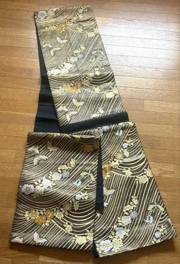 새상품급 후쿠로 오비 블랙 베이스에 금 나비 패턴