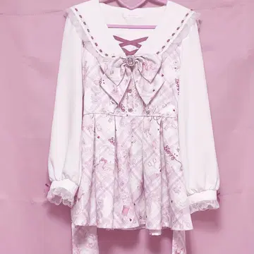 LIZLISA sewing bear 패턴 셋업 화이트