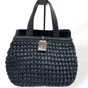 컨디션 최상 FURLA 훌라 핸드백 바스켓 백 라피아풍 가죽