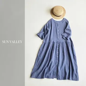 SUN VALLEY 린넨 코튼 허리 절개 개더 플레어 원피스