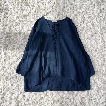 하버색 HaverSack 레이스업 셔츠 레이스업 네이비 면 린넨