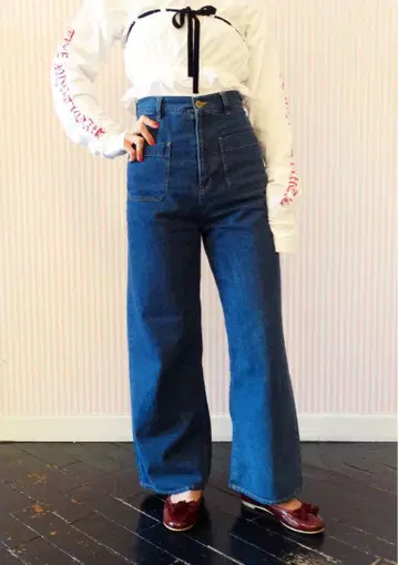 Katie JEANS 하이 라이즈 팬츠 데님 청바지 인디고 S 사이즈