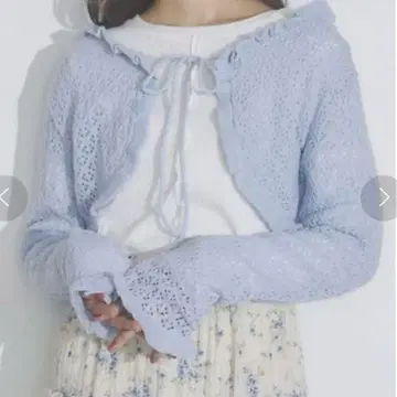메리 제니 시스루 니트 숏 가디건 블루