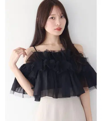MERCURYDUO 튤 프릴 탑 블랙