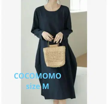 코코모모 M 린넨 긴팔 코쿤 원피스 부드러운 벌룬 린넨