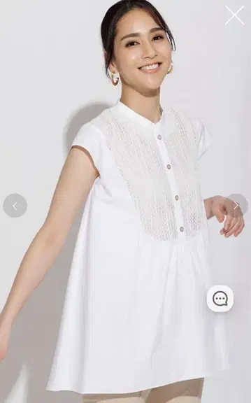 요크 레이스 밴드 카라 블라우스 화이트