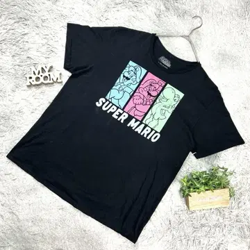슈퍼 마리오 빈티지 티셔츠 XL 블랙 게임 캐릭터 3종 디자인