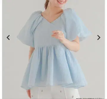 fitmore 자카드 카슈쿨 페플럼 탑 블루