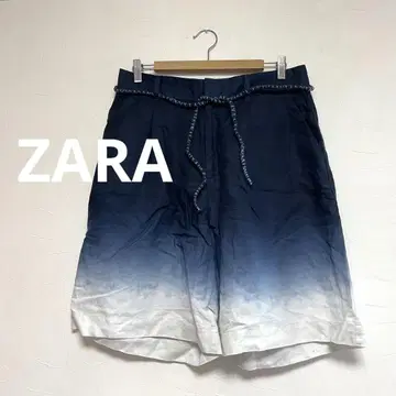자라 ZARA 린넨 혼방 하프 팬츠 바이컬러 블루 화이트 남성용 L