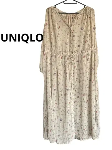 유니클로 베이지 꽃무늬 롱 셔츠 원피스 M