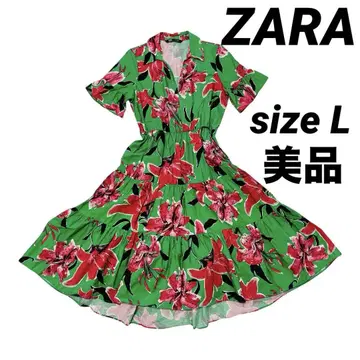 ZARA 자라 꽃무늬 원피스 셔츠 플레어 롱 A 라인 반팔 맥시 길이