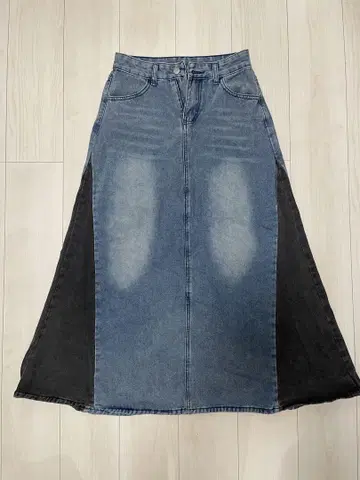 데님 패널 롱 스커트