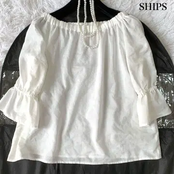 SHIPS 코튼 린넨 오프숄더 셔츠 블라우스 벨 슬리브 프리