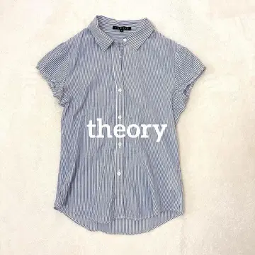 Theory 띠어리 스트라이프 코튼 셔츠 퍼프 슬리브 블루 S