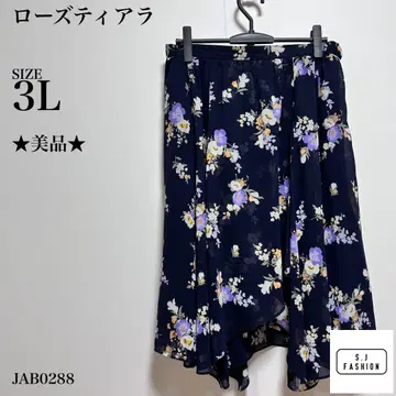 로즈 티아라 쉬폰 스커트 꽃무늬 플레어 이레헴 디자인 네이비 3L