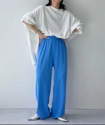 하이 웨스트 와이드 팬츠 파랑