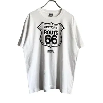 90년대 USA제 ROUTE66 심플 프린트 티셔츠 미국차 핫로드